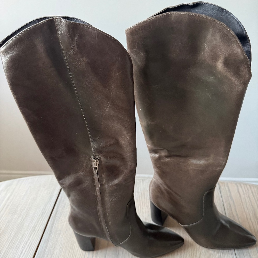 Dolce Vita Nedi Knee-High Western Boots in Dark Olive Leather